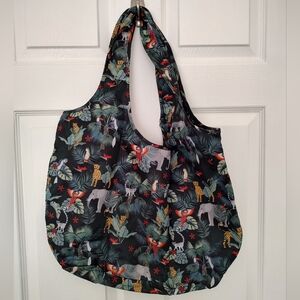 Lug Nylon Foldable Tropical Handle Bag Animal Print Grocery Travel Black